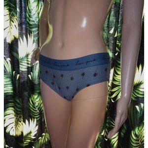 Vintage Victoria's Secret Blue Hipster Panty w/ Palm Trees L love pink bikini
